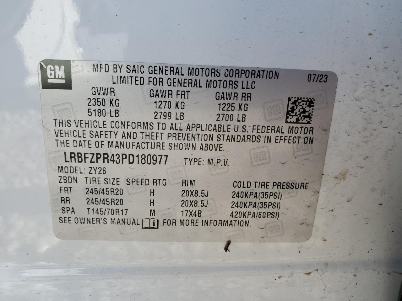 2023 BUICK ENVISION ESSENCE VIN:LRBFZPR43PD180977