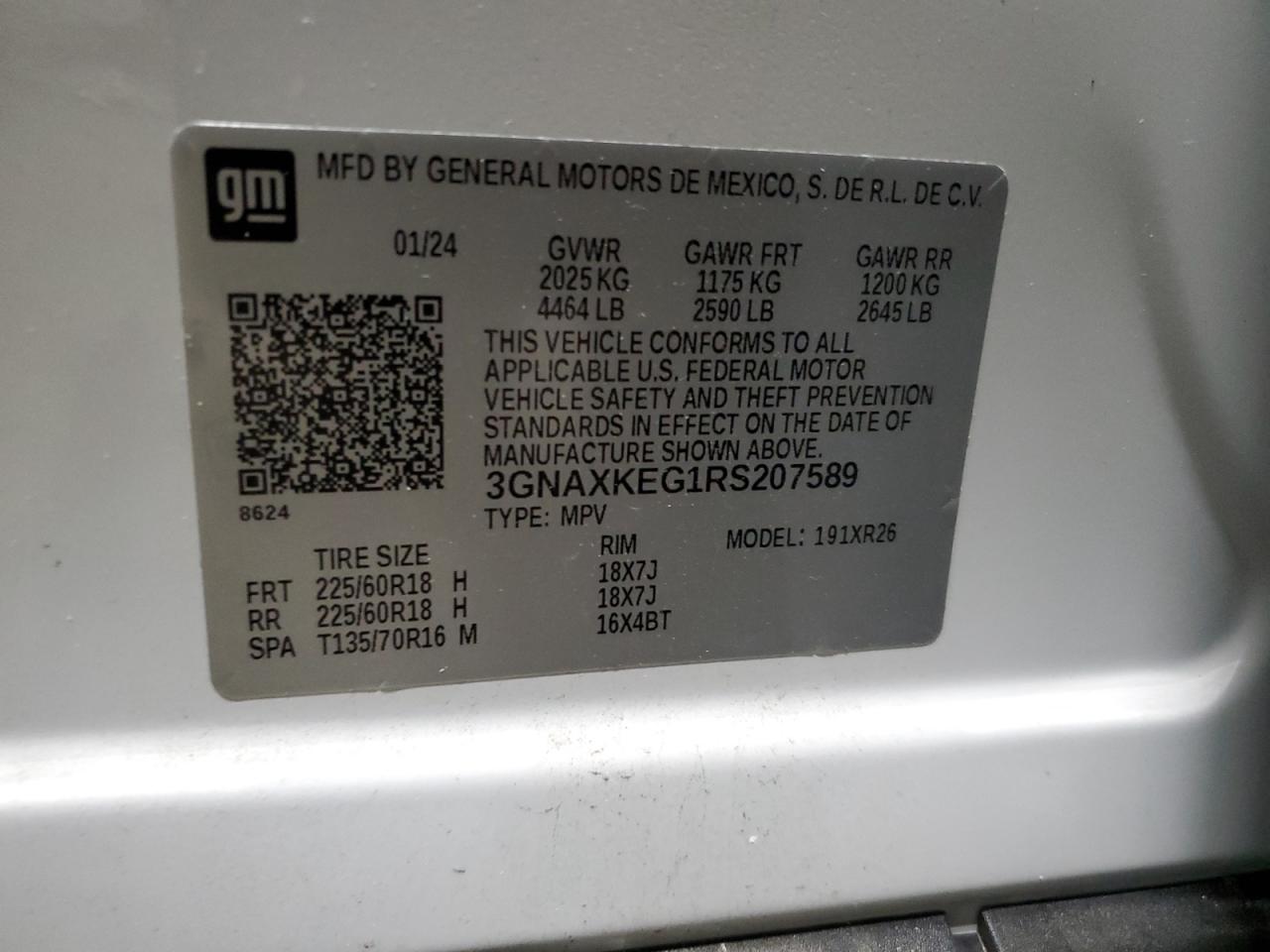 2024 CHEVROLET EQUINOX LT VIN:2C3CDZAG3GH131905