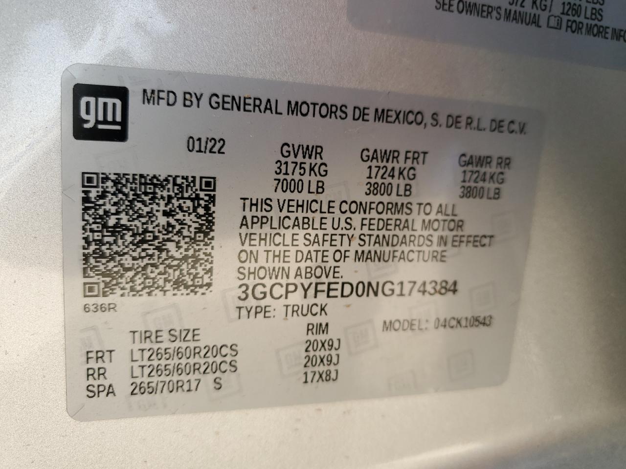 2022 CHEVROLET SILVERADO LTD K1500 LT TRAIL BOSS VIN:3GCPYFED0NG174384