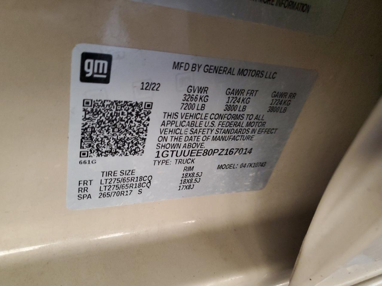 2023 GMC SIERRA K1500 AT4 VIN:1GTUUEE80PZ167014