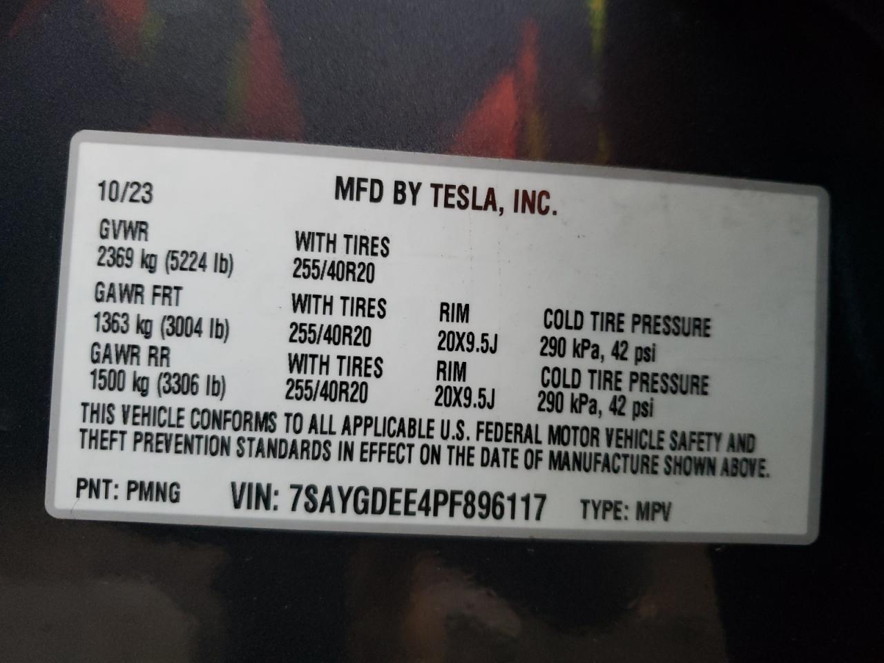 2023 TESLA MODEL Y VIN:7SAYGDEE4PF896117
