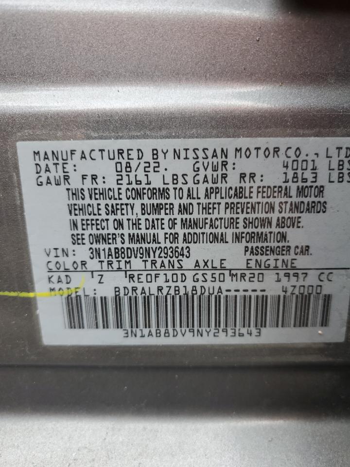 2022 NISSAN SENTRA SR VIN:3N1AB8DV9NY293643