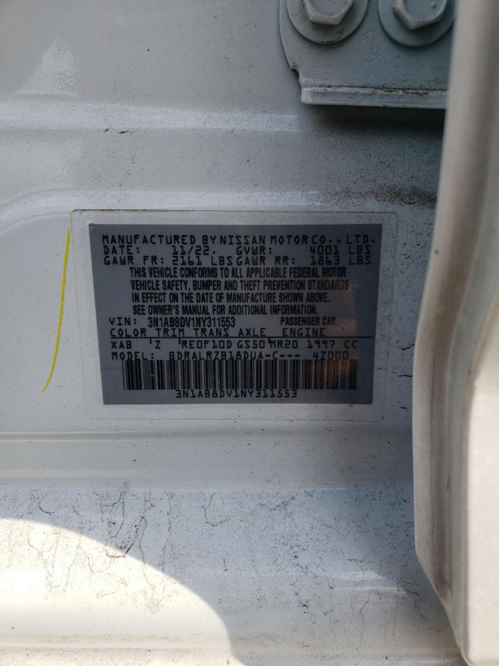 2022 NISSAN SENTRA SR VIN:3N1AB8DV1NY311553