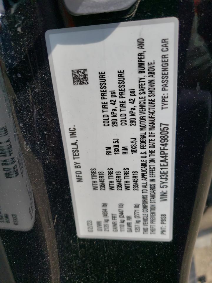 2023 TESLA MODEL 3 VIN:5YJ3E1EA4PF498057