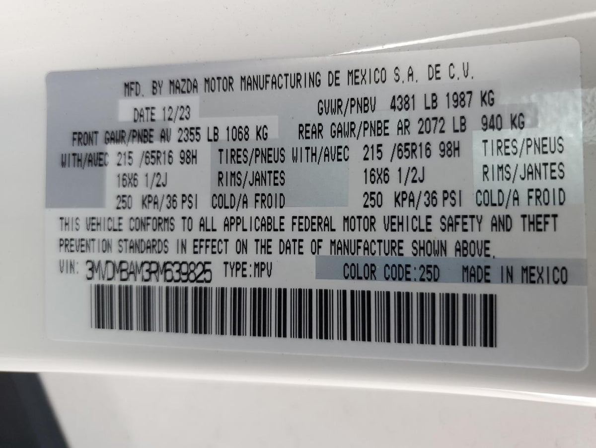 2024 MAZDA CX-30 VIN:3MVDMBAM3RM639825
