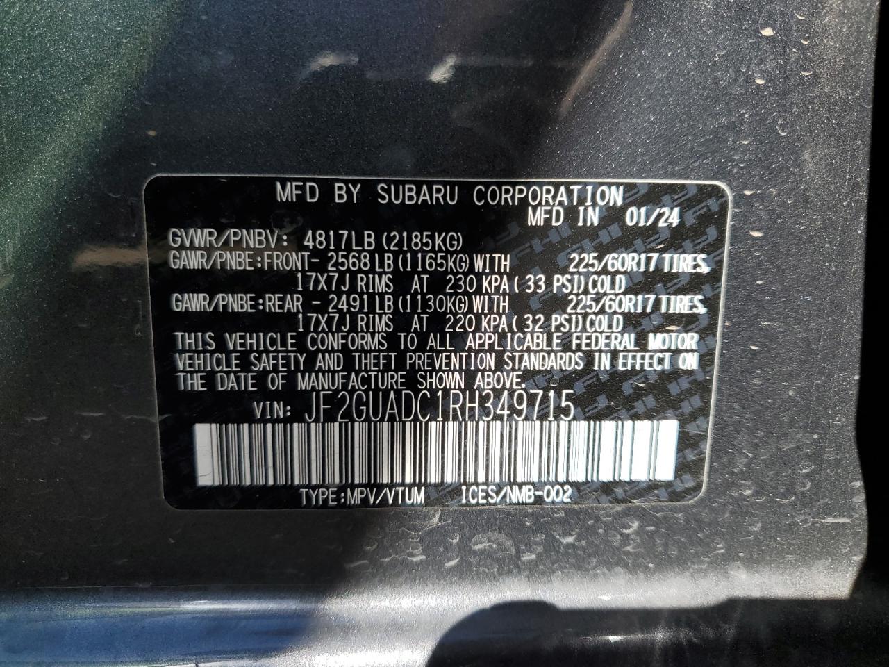 2024 SUBARU CROSSTREK PREMIUM VIN:JF2GUADC1RH349715
