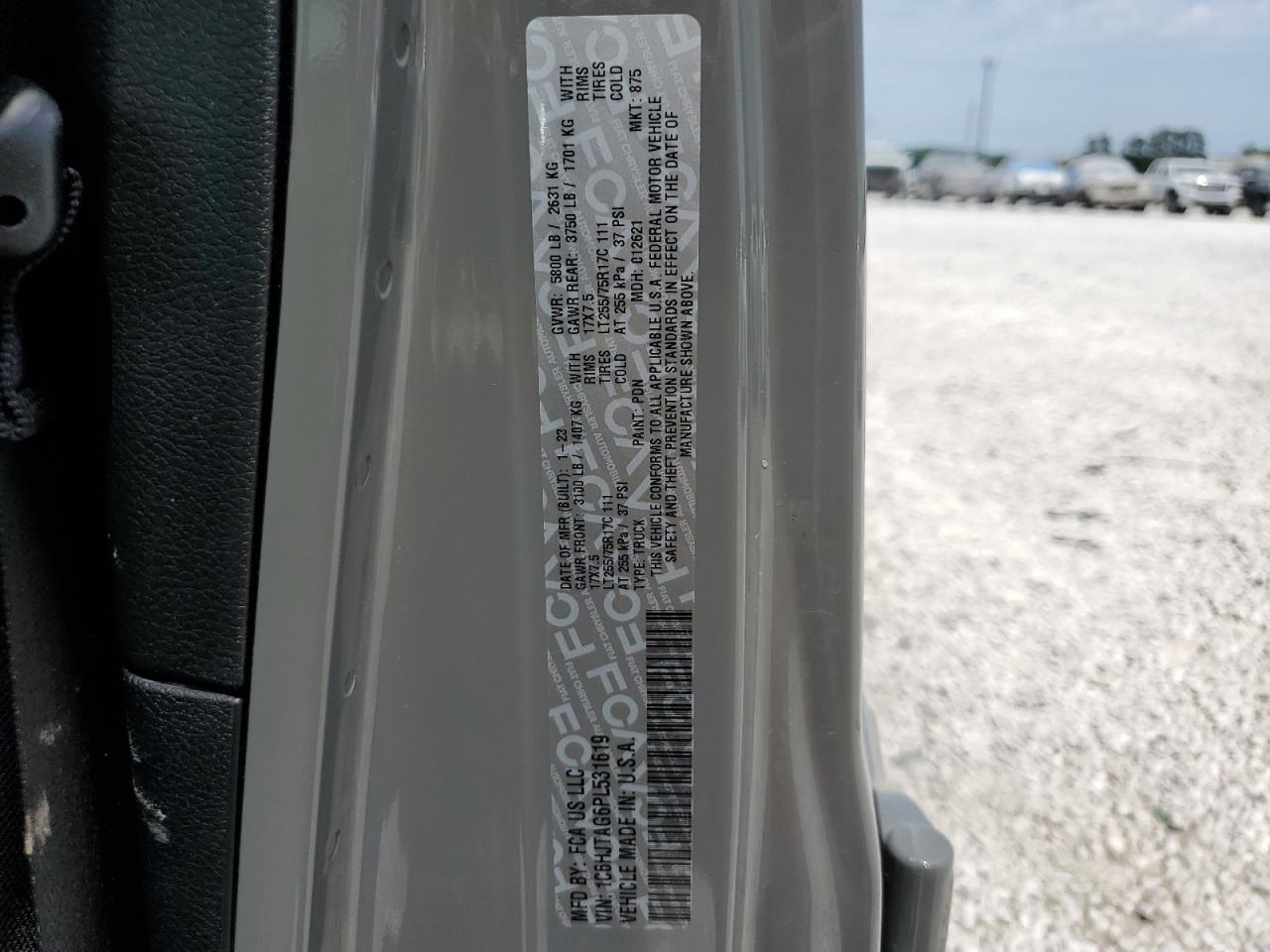 2023 JEEP GLADIATOR SPORT VIN:1C6HJTAG6PL531619
