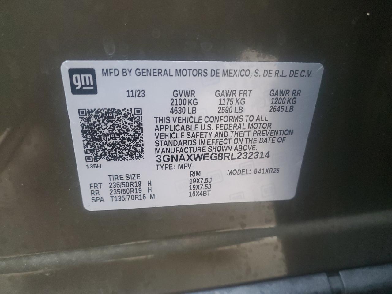 2024 CHEVROLET EQUINOX RS VIN:3GNAXWEG8RL232314