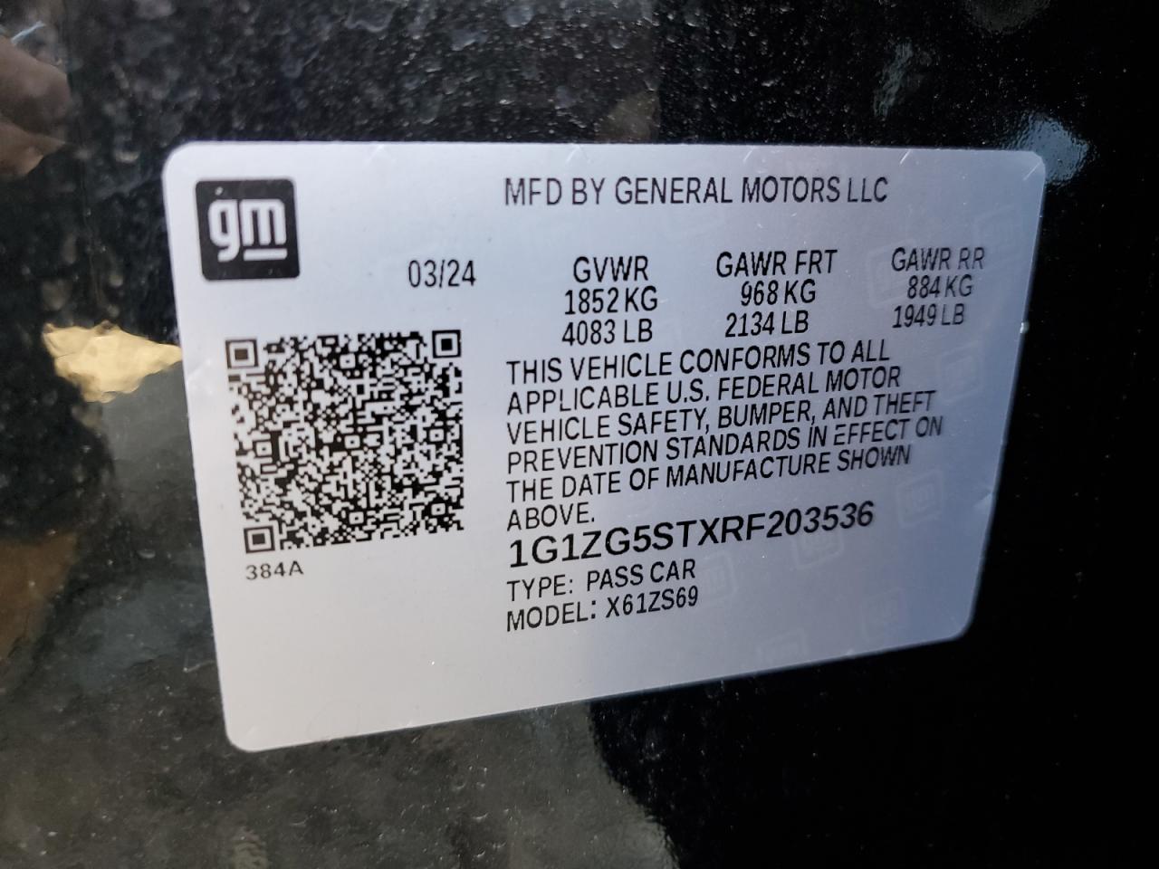 2024 CHEVROLET MALIBU RS VIN:1G1ZG5STXRF203536