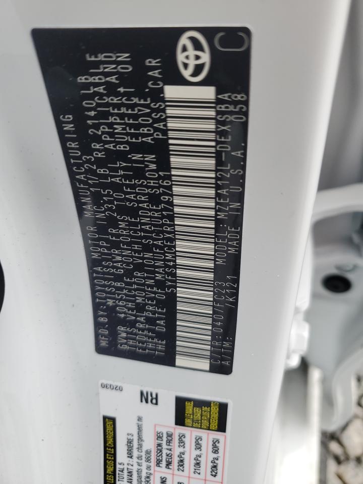 2024 TOYOTA COROLLA SE VIN:5YFS4MCEXRP179761