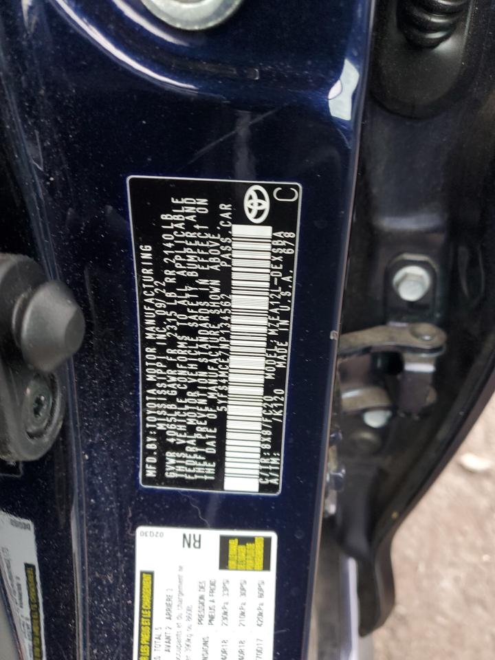 2022 TOYOTA COROLLA SE VIN:5YFS4MCE7NP134562