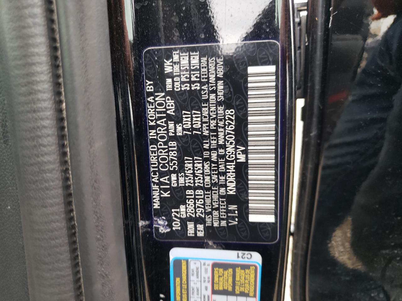 2022 KIA SORENTO EX VIN:KNDRH4LG9N5076228