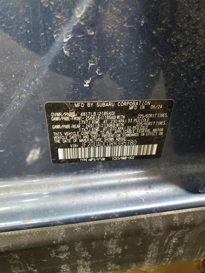 2024 SUBARU CROSSTREK PREMIUM VIN:JF2GUADC0RH395780