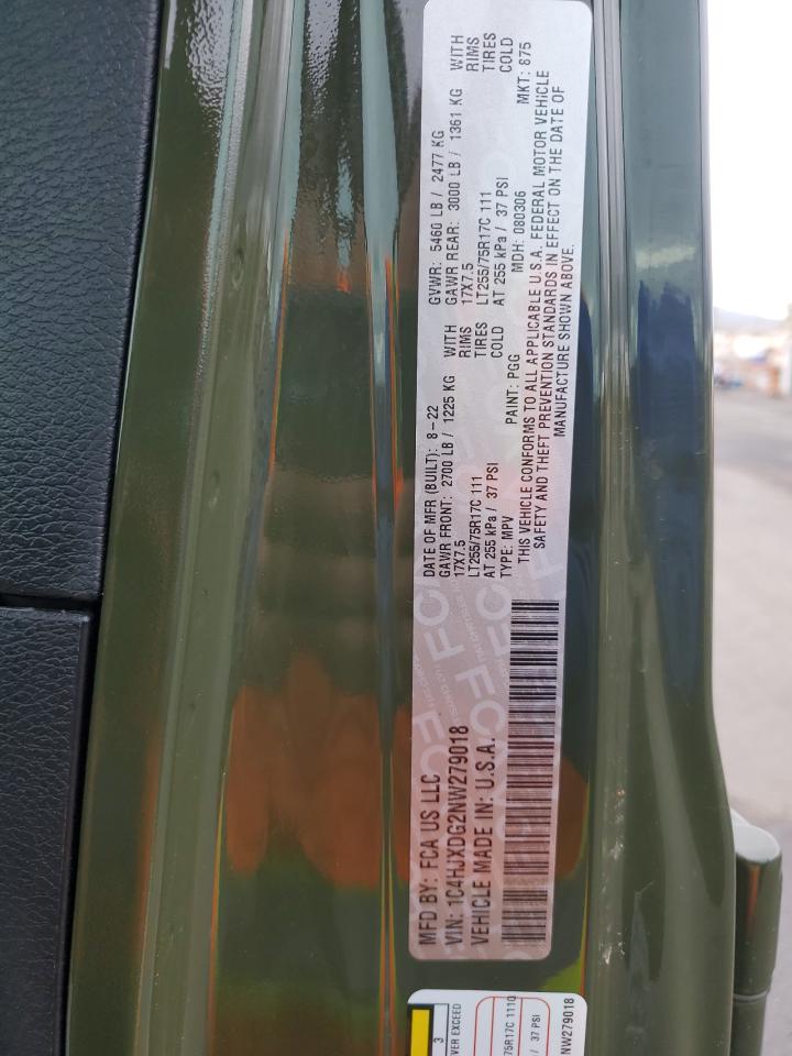 2022 JEEP WRANGLER UNLIMITED SPORT VIN:1C4HJXDG2NW279018