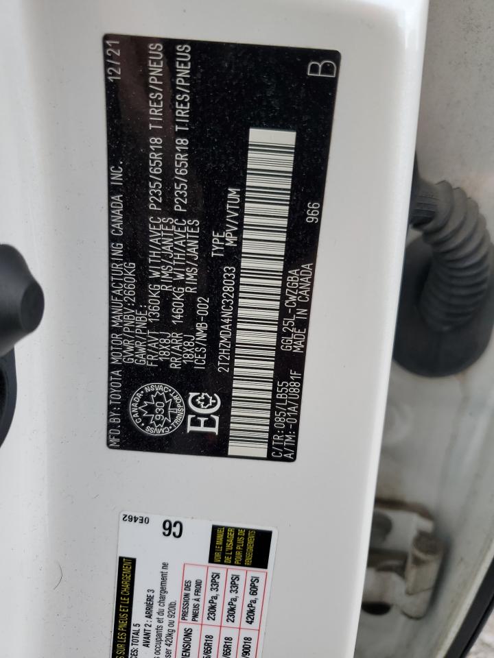 2022 LEXUS RX 350 VIN:2T2HZMDA4NC328033