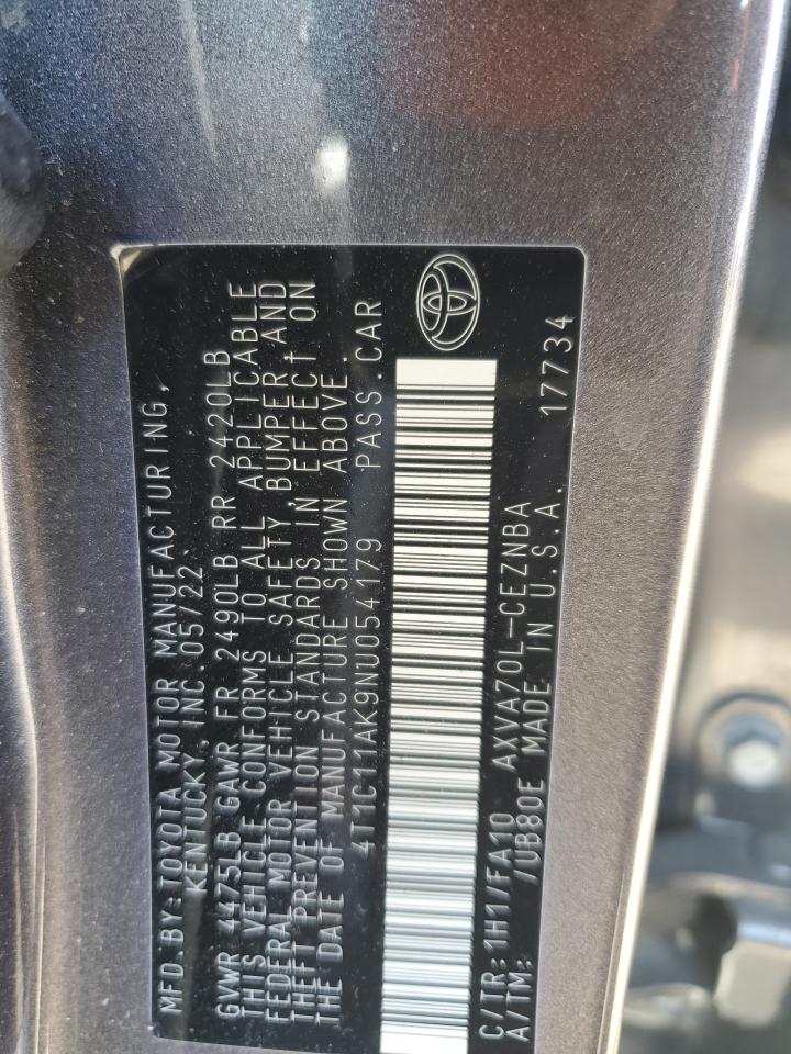2022 TOYOTA CAMRY LE VIN:4T1C11AK9NU054179