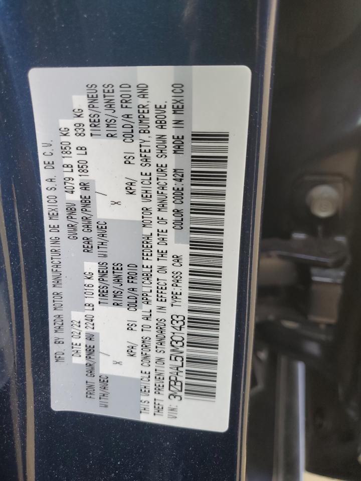 2022 MAZDA 3 VIN:3MZBPAAL5NM301433
