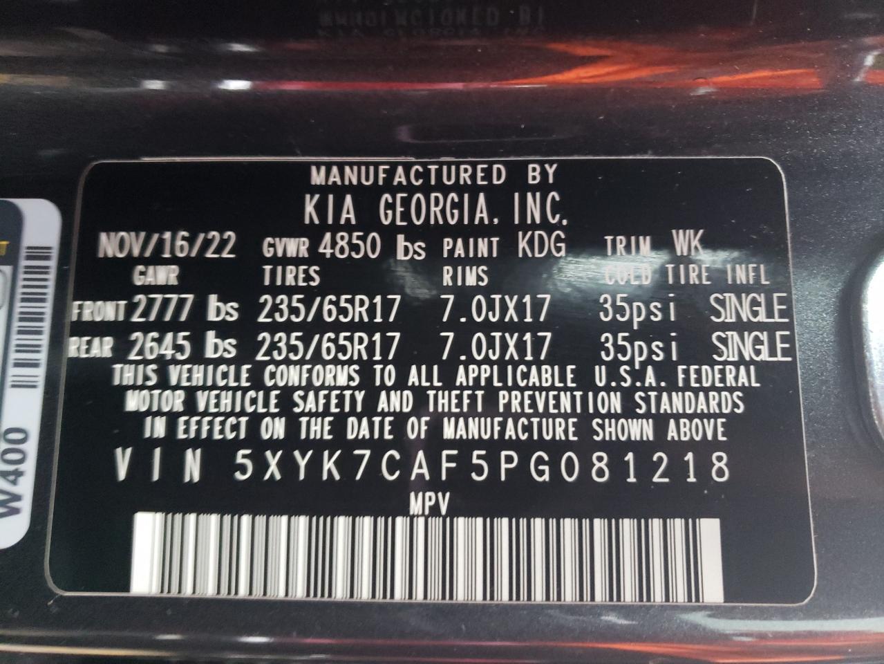 2023 KIA SPORTAGE X-PRO VIN:5XYK7CAF5PG081218