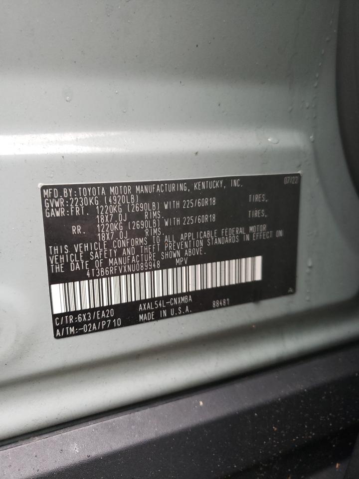 2022 TOYOTA RAV4 XLE PREMIUM VIN:4T3B6RFVXNU089948