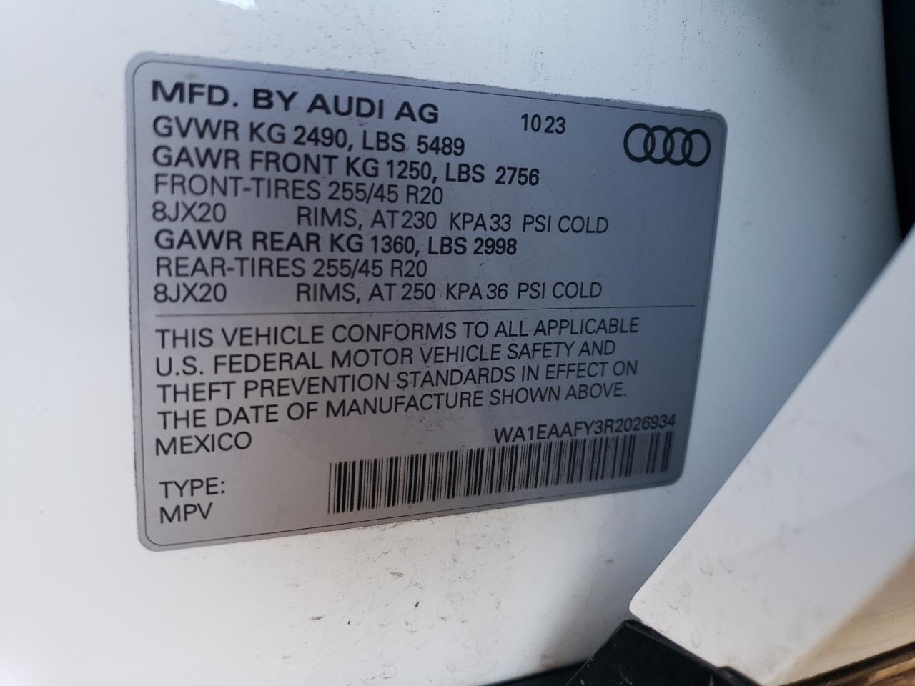 2024 AUDI Q5 PREMIUM PLUS 45 VIN:WA1EAAFY3R2026934