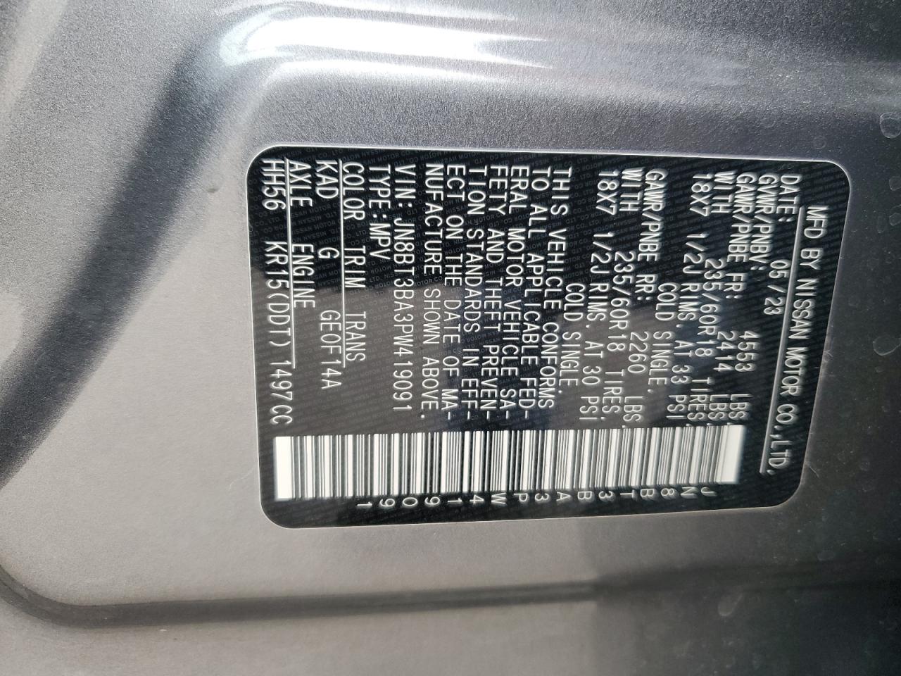 2023 NISSAN ROGUE SV VIN:JN8BT3BA3PW419091