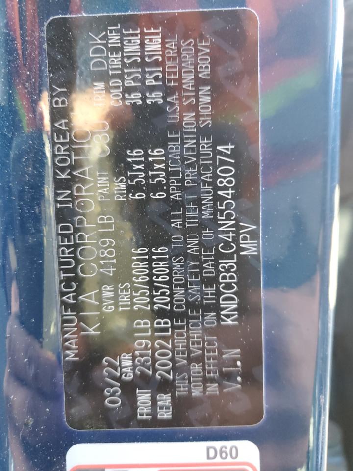 2022 KIA NIRO LX VIN:KNDCB3LC4N5548074