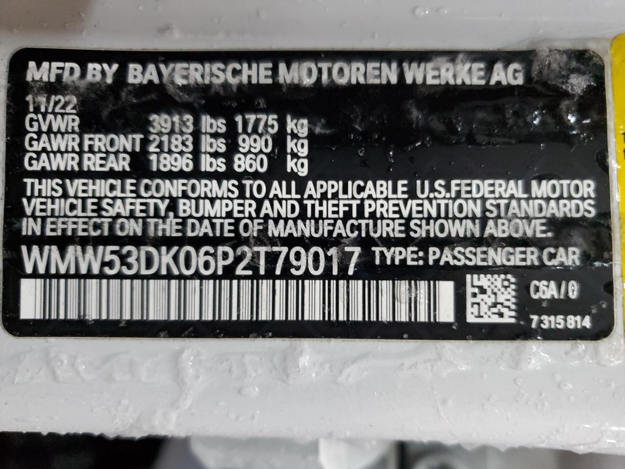 2023 MINI COOPER S VIN:WMW53DK06P2T79017