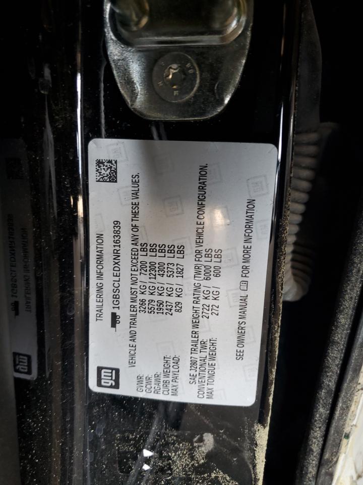 2022 CHEVROLET TAHOE C1500 VIN:1GBSCLEDXNR163839