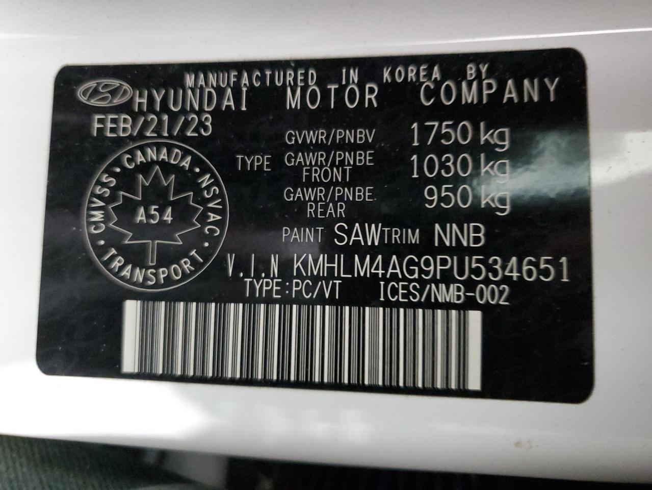 2023 HYUNDAI ELANTRA SEL VIN:KMHLM4AG9PU534651