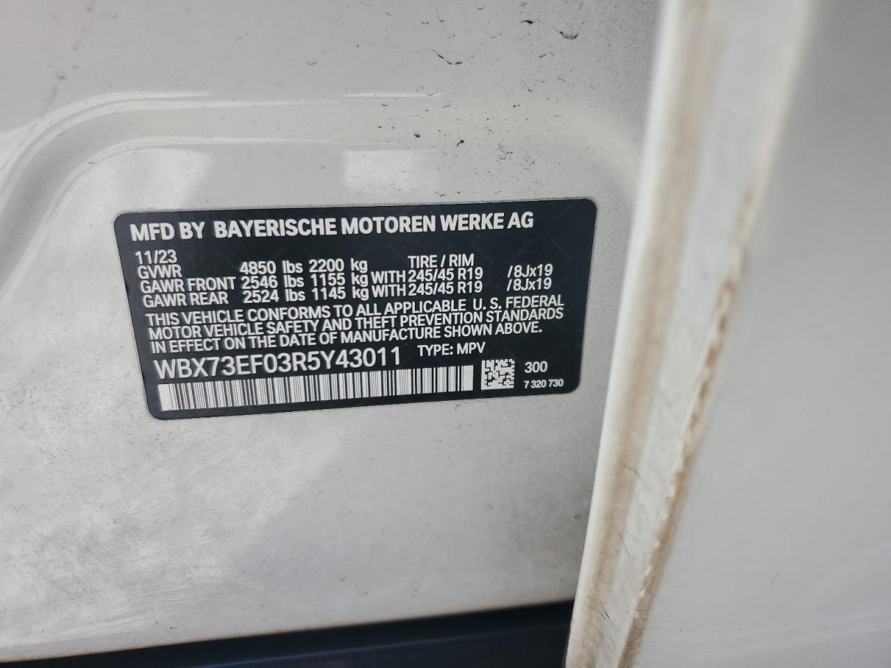 2024 BMW X1 XDRIVE28I VIN:WBX73EF03R5Y43011