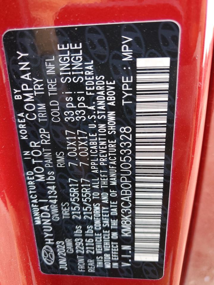 2023 HYUNDAI KONA SEL VIN:KM8K3CAB0PU053328