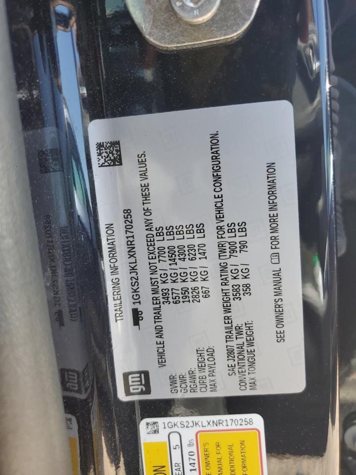 2022 GMC YUKON XL DENALI VIN:1GKS2JKLXNR170258