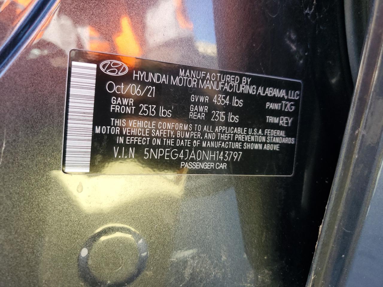 2022 HYUNDAI SONATA SE VIN:5NPEG4JA0NH143797
