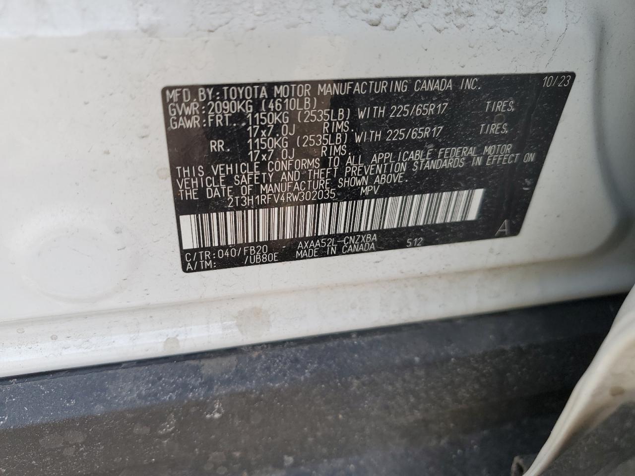 2024 TOYOTA RAV4 LE VIN:2T3H1RFV4RW302035