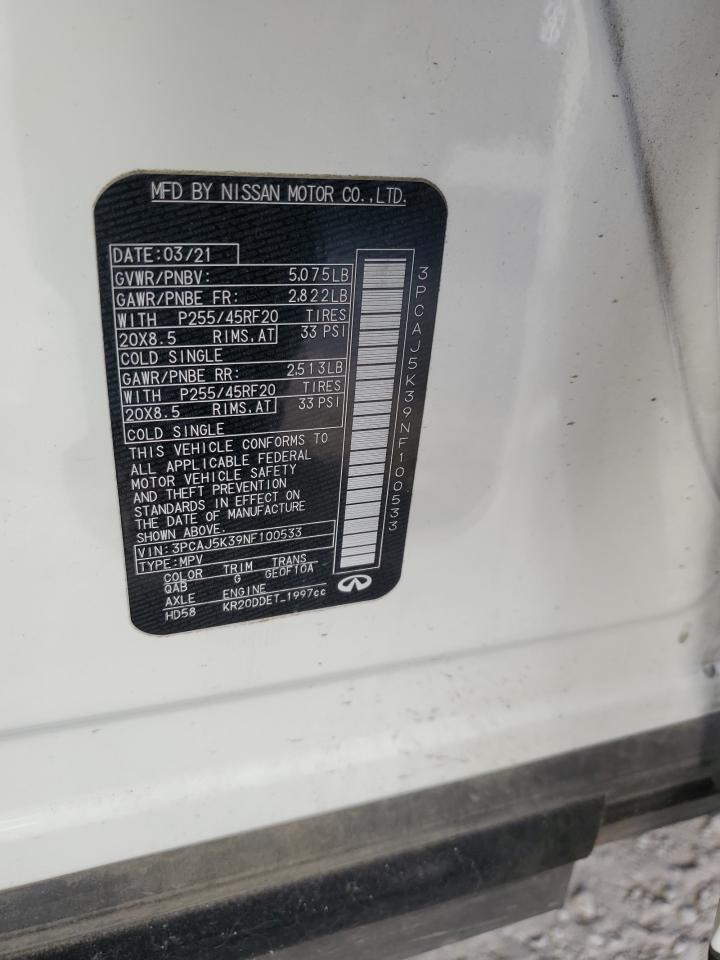 2022 INFINITI QX55 ESSENTIAL VIN:3PCAJ5K39NF100533