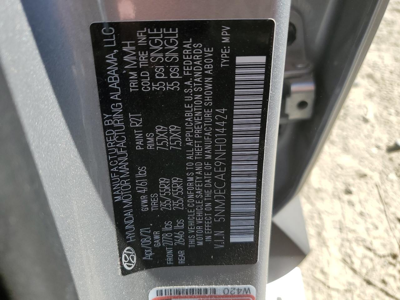 2022 HYUNDAI TUCSON LIMITED VIN:5NMJECAE9NH014424