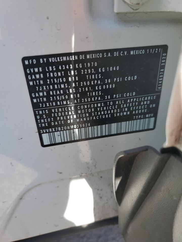 2022 VOLKSWAGEN TAOS SE VIN:3VVRX7B20NM039624