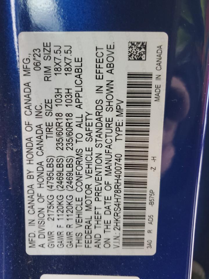 2024 HONDA CR-V EXL VIN:2HKRS4H78RH400740
