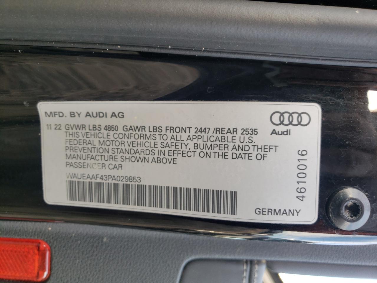 2023 AUDI A4 PREMIUM PLUS 45 VIN:WAUEAAF43PA029853