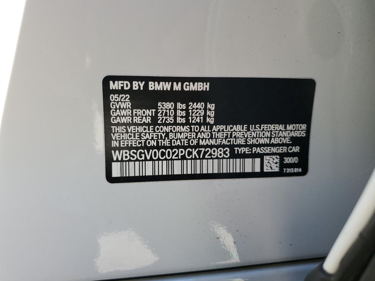 2023 BMW M8 VIN:WBSGV0C02PCK72983