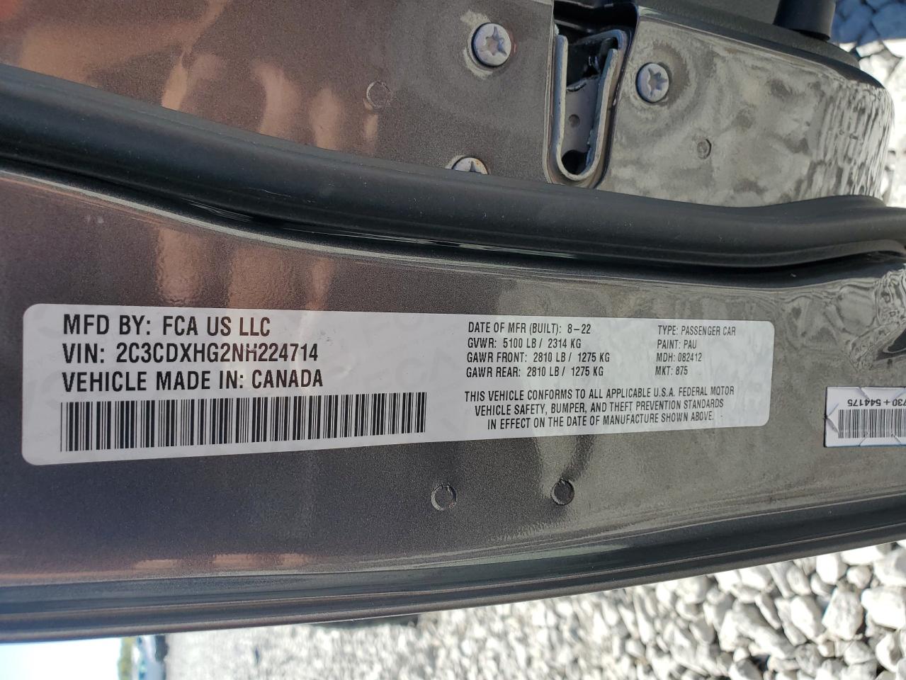 2022 DODGE CHARGER GT VIN:2C3CDXHG2NH224714