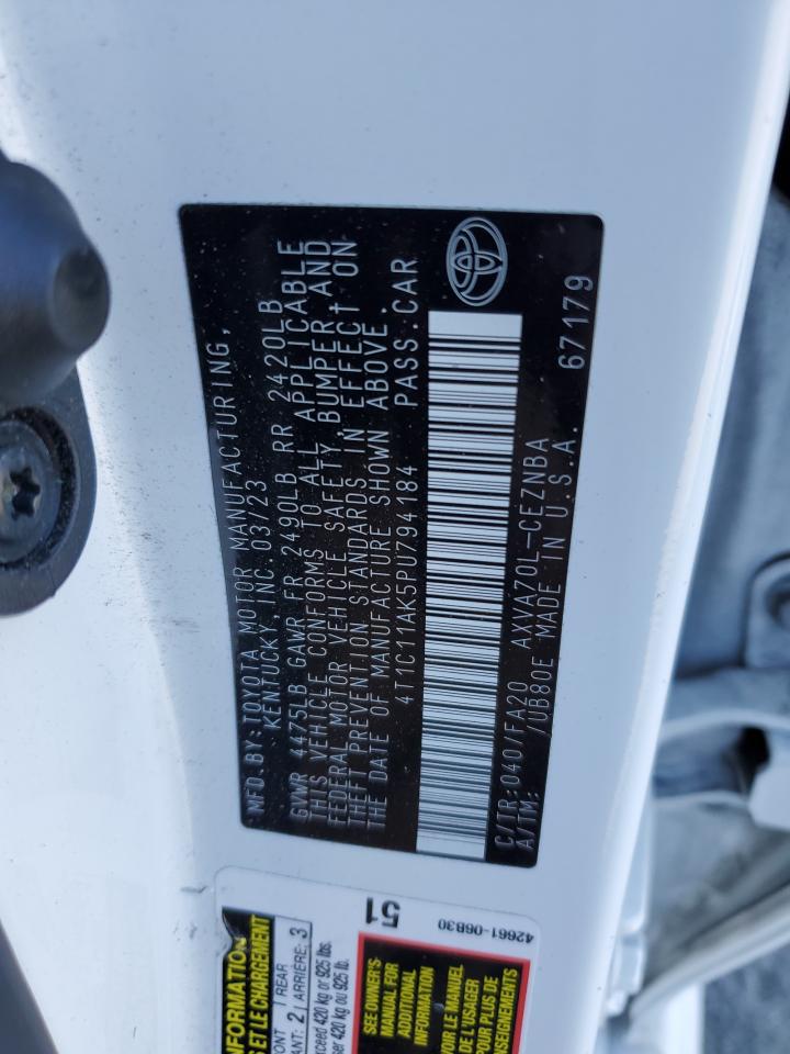 2023 TOYOTA CAMRY LE VIN:4T1C11AK5PU794184