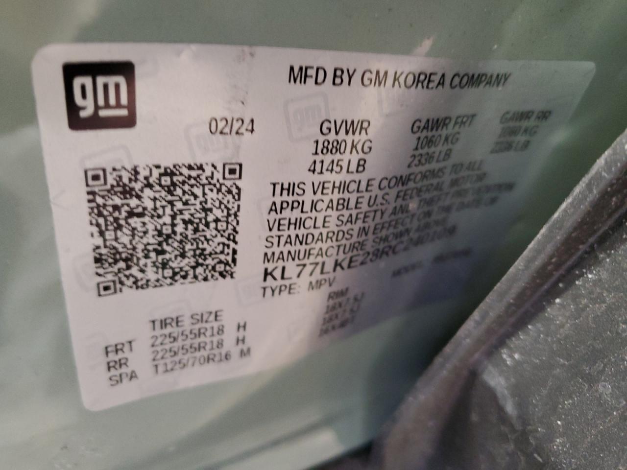 2024 CHEVROLET TRAX ACTIV VIN:KL77LKE28RC240109