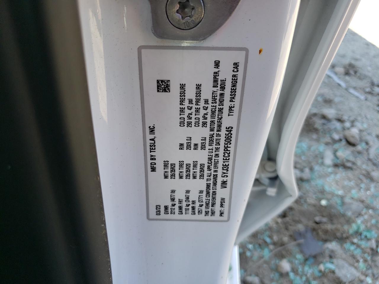 2023 TESLA MODEL 3 VIN:5YJ3E1EC2PF506545