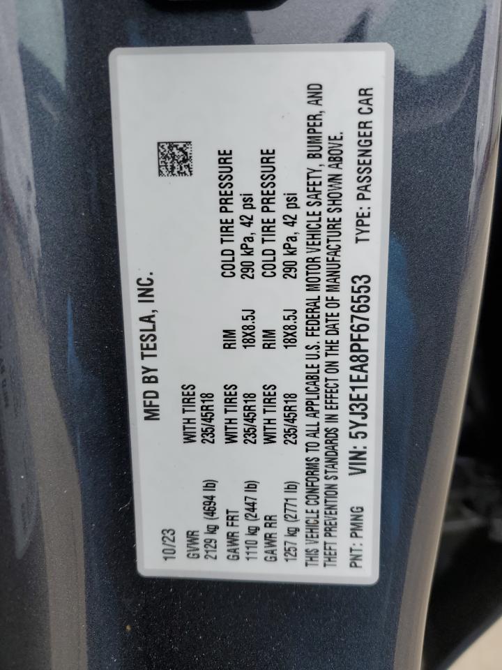 2023 TESLA MODEL 3 VIN:5YJ3E1EA8PF676553