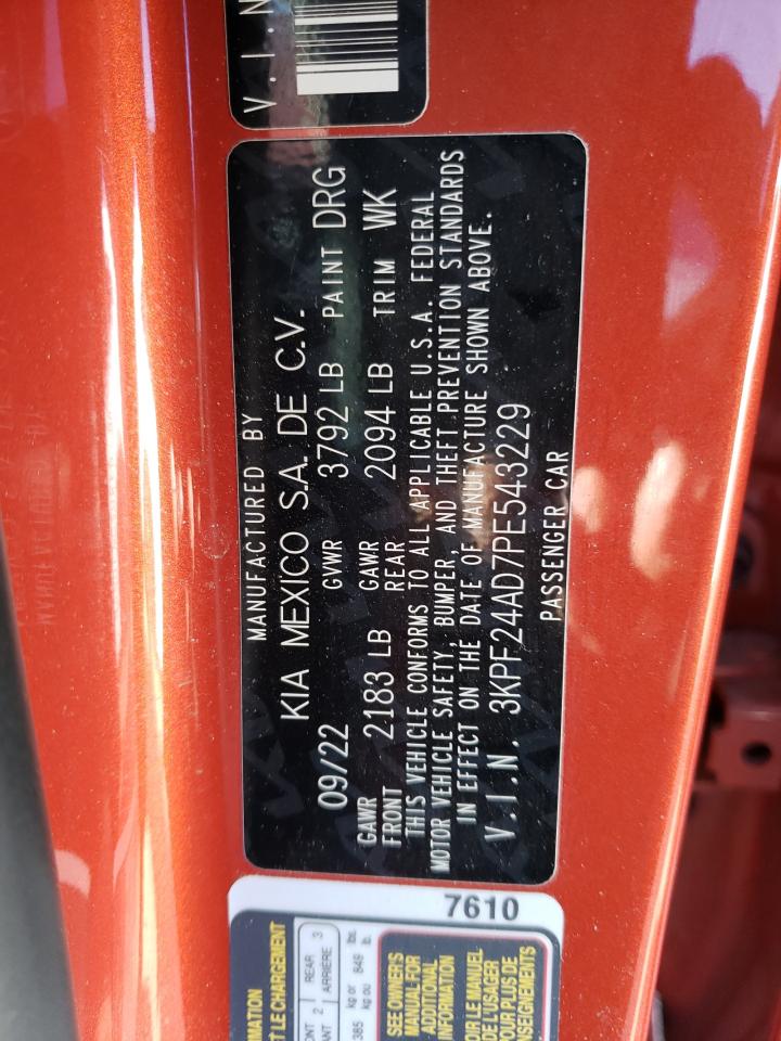 2023 KIA FORTE LX VIN:3KPF24AD7PE543229