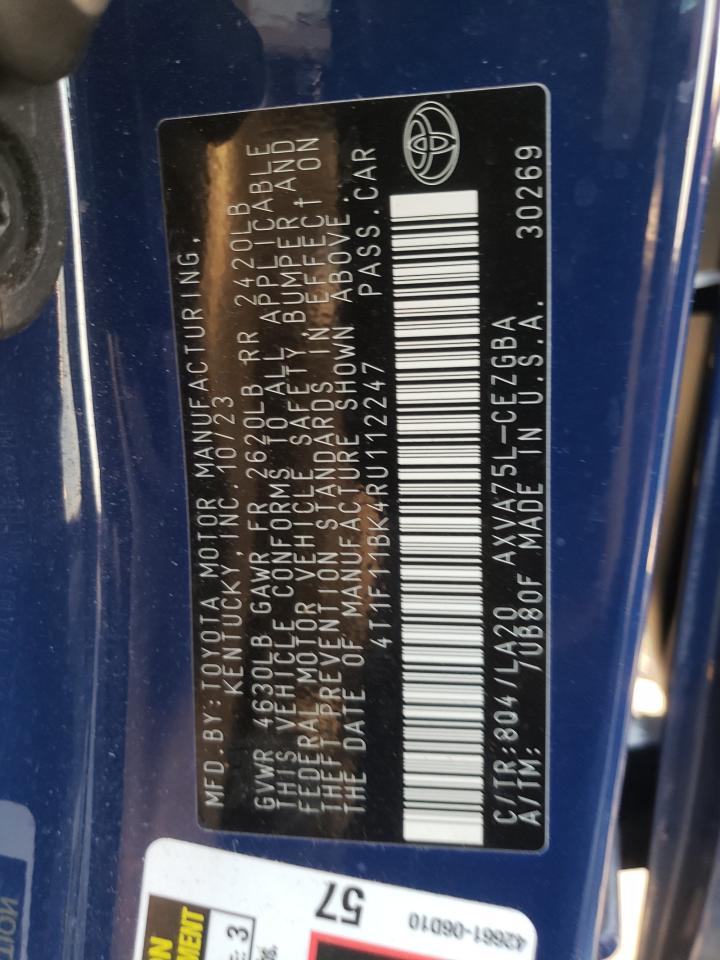 2024 TOYOTA CAMRY XLE VIN:4T1F11BK4RU112247