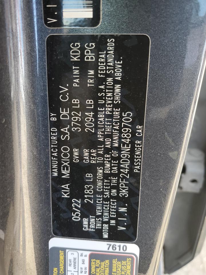2022 KIA FORTE FE VIN:3KPF24AD9NE489705