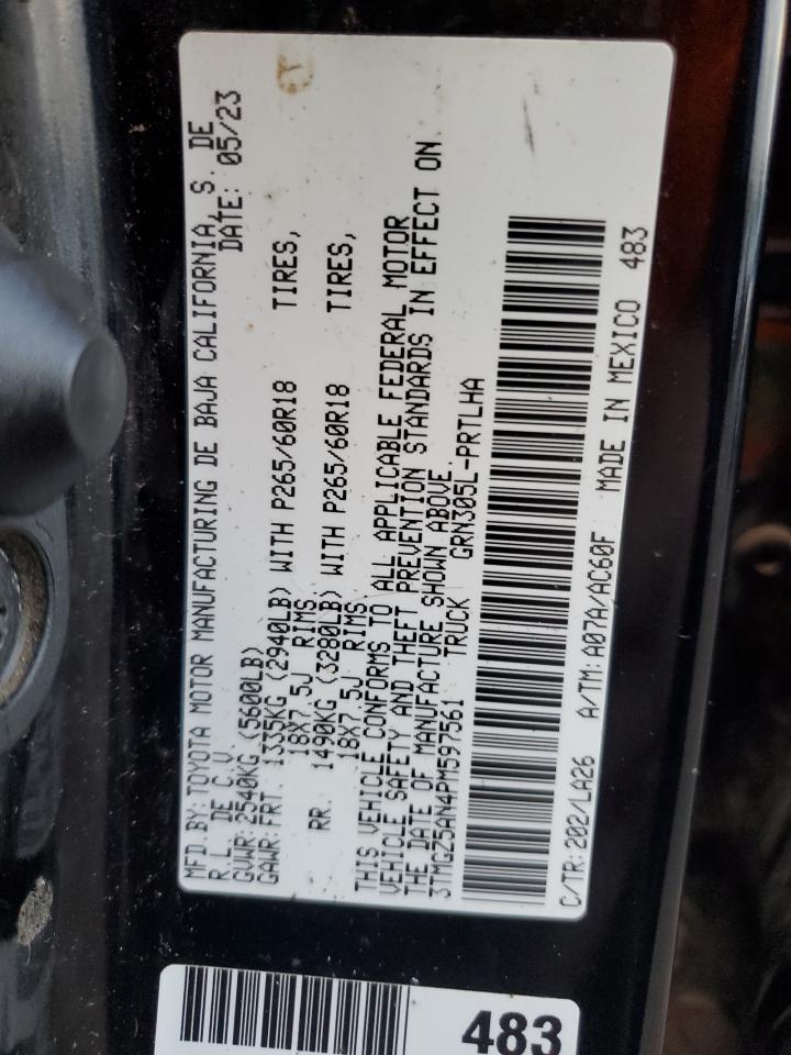 2023 TOYOTA TACOMA DOUBLE CAB VIN:3TMGZ5AN4PM597561