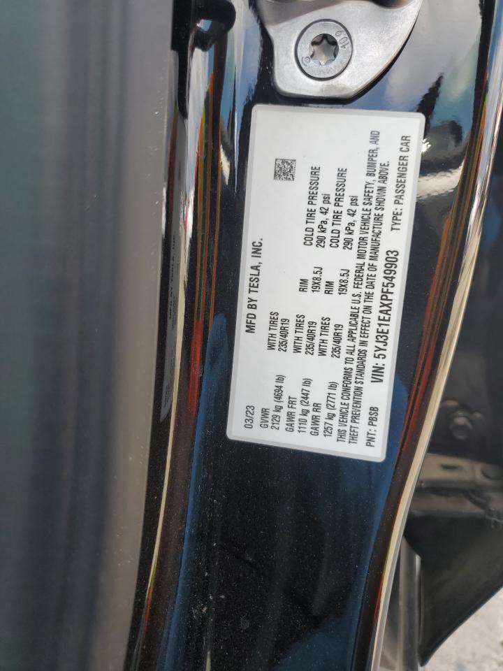 2023 TESLA MODEL 3 VIN:5YJ3E1EAXPF549903